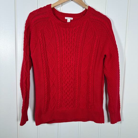 J Crew Crewcuts Kids Fisherman Sweater 12 Red Holiday Chunky Preppy Cotton - Picture 1 of 5